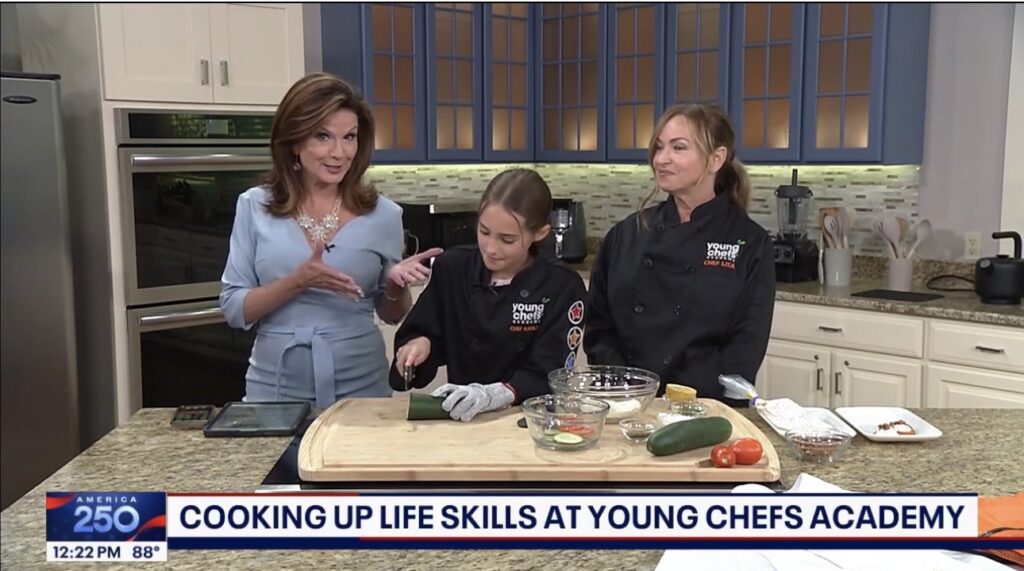 YCA Owner Lisa Neale and student chef Ashley Wilson demonstrate a kid-friendly summer recipe on Fox 13 for Young Chefs Academy Wesley Chapel.